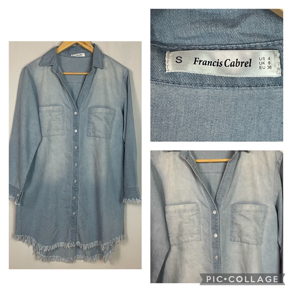 Francis Cabrel distressed fringe hem button down dress Size 4